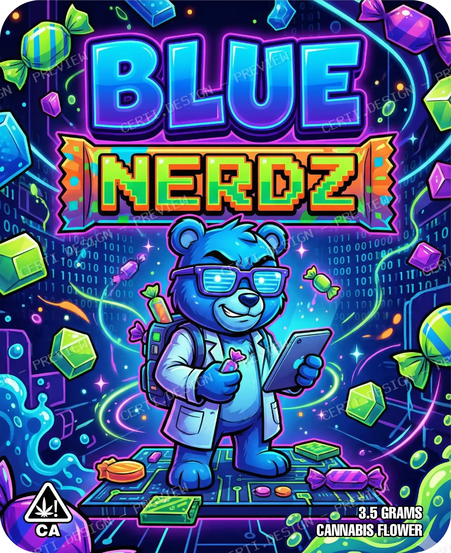 Blue Nerdz 2 Pre-Made 3.5g Mylar Bags