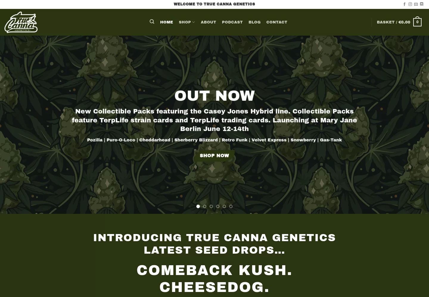 True Canna Genetics Website Screenshot